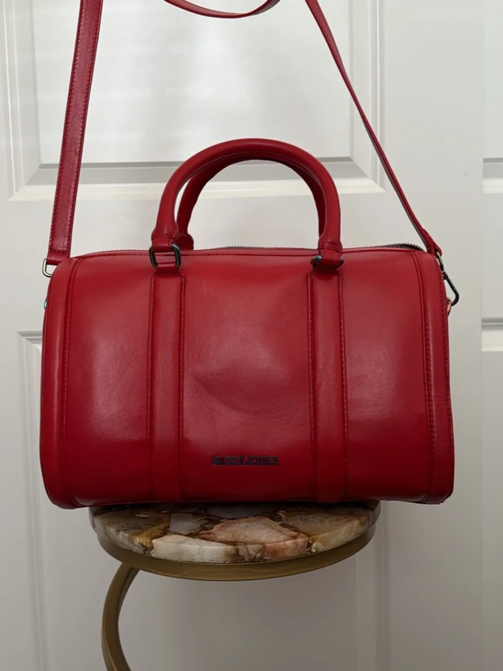 Sassie Jones () Red Leather Satchel Crossbody Bag